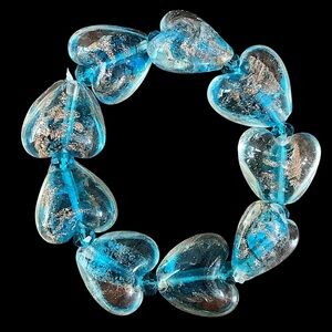 Murano Art Glass Blue Heart Bead Stretch Bracelet